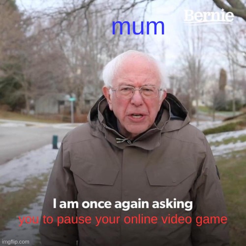 mums | mum; you to pause your online video game | image tagged in memes,bernie i am once again asking for your support | made w/ Imgflip meme maker