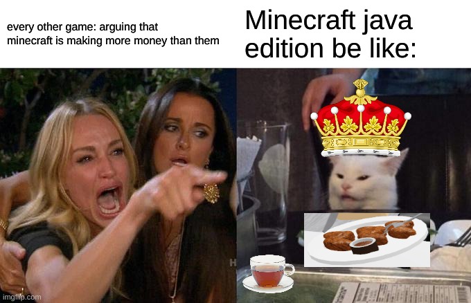 Woman Yelling At Cat | Minecraft java edition be like:; every other game: arguing that minecraft is making more money than them | image tagged in memes,woman yelling at cat | made w/ Imgflip meme maker