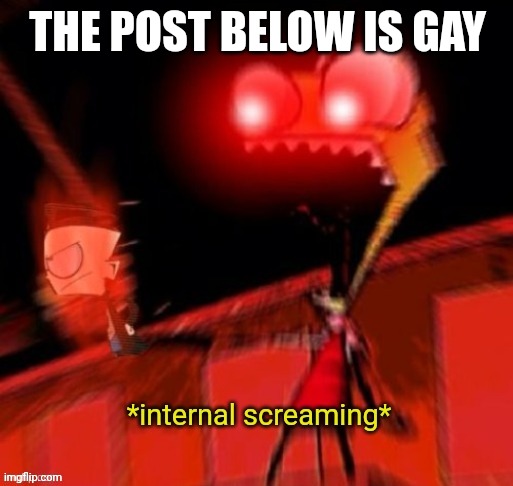 THE POST BELOW IS GAY | image tagged in zim internal screaming | made w/ Imgflip meme maker