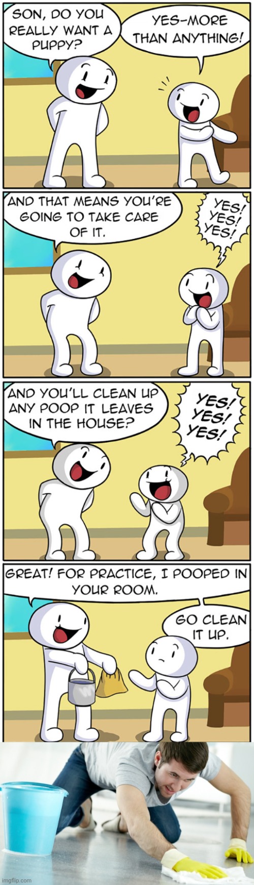 Cleaning up | image tagged in man cleaning,puppy,memes,comics,comics/cartoons,poop | made w/ Imgflip meme maker