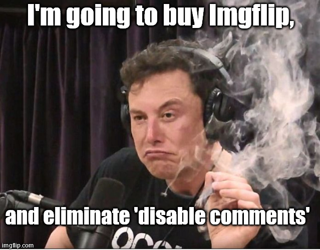 Some users biggest nightmare |  I'm going to buy Imgflip, and eliminate 'disable comments' | image tagged in elon musk smoking a joint,imgflip users | made w/ Imgflip meme maker