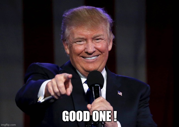 Trump laughing at haters | GOOD ONE ! | image tagged in trump laughing at haters | made w/ Imgflip meme maker