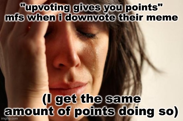 yes | "upvoting gives you points" mfs when i downvote their meme; (I get the same amount of points doing so) | image tagged in memes,first world problems | made w/ Imgflip meme maker