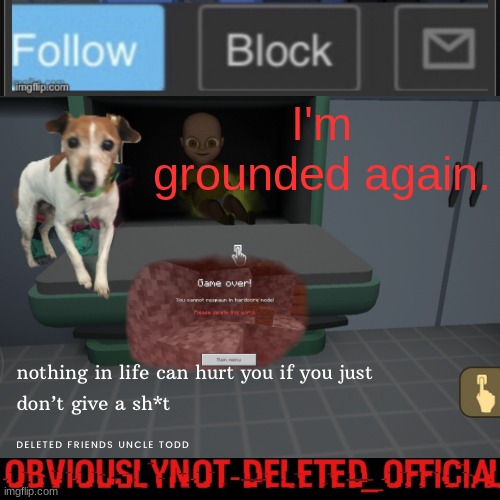 Obviously not deleted | I'm grounded again. | image tagged in obviously not deleted | made w/ Imgflip meme maker