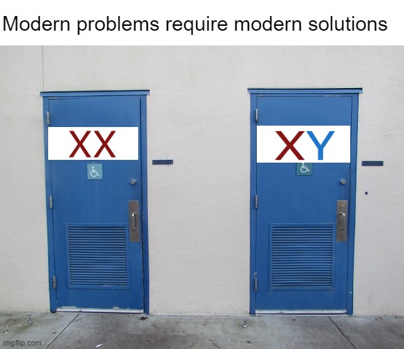 Now I REALLY don't know which to use | Modern problems require modern solutions | image tagged in genital identity bathroom | made w/ Imgflip meme maker