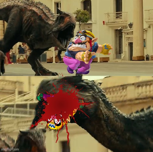 Wario encounters Demon and gets eaten by an Allosaurus.mp3 | image tagged in wario,wario dies,jurassic park,jurassic world,dinosaur | made w/ Imgflip meme maker