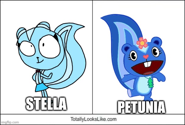 Stella totally looks like Petunia | STELLA; PETUNIA | image tagged in skunk,totally looks like,happy tree friends | made w/ Imgflip meme maker