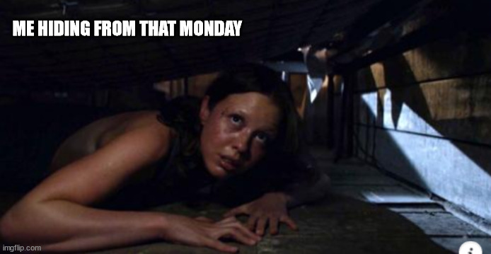 mondays | ME HIDING FROM THAT MONDAY | image tagged in hide,monday,hate | made w/ Imgflip meme maker