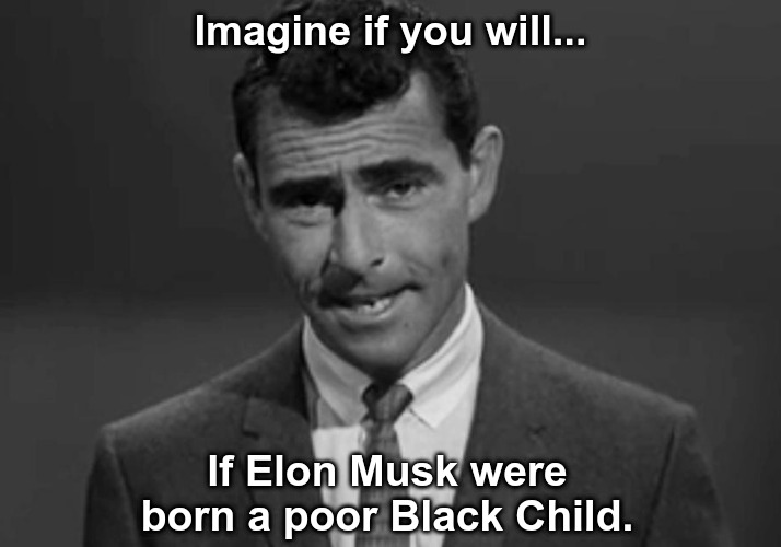 Liberals gone Wild | Imagine if you will... If Elon Musk were born a poor Black Child. | image tagged in twitter,elon musk,triggered liberal,democrats | made w/ Imgflip meme maker