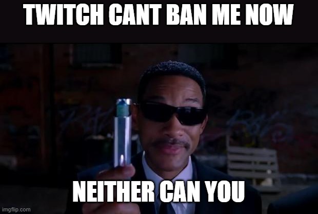 men in black meme | TWITCH CANT BAN ME NOW; NEITHER CAN YOU | image tagged in men in black meme | made w/ Imgflip meme maker
