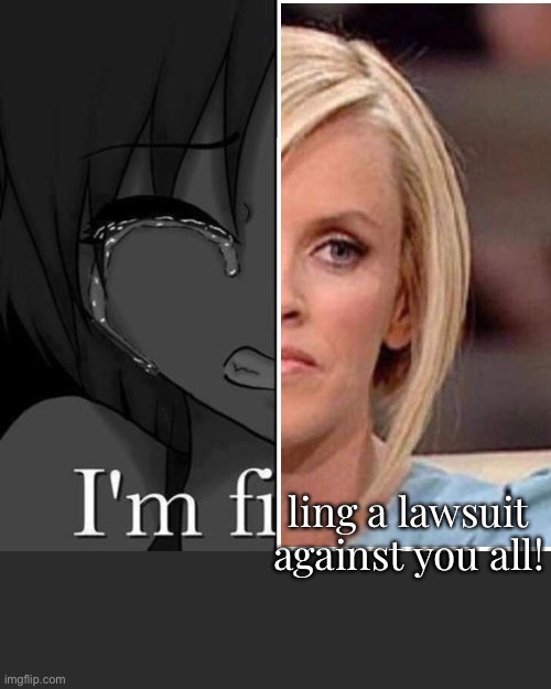 Karen | ling a lawsuit against you all! | image tagged in i'm fi | made w/ Imgflip meme maker
