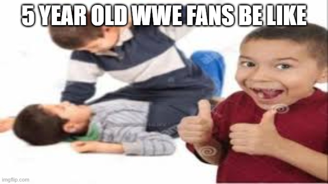 when their mother or father puts wrestling on | 5 YEAR OLD WWE FANS BE LIKE | image tagged in kids fighting | made w/ Imgflip meme maker