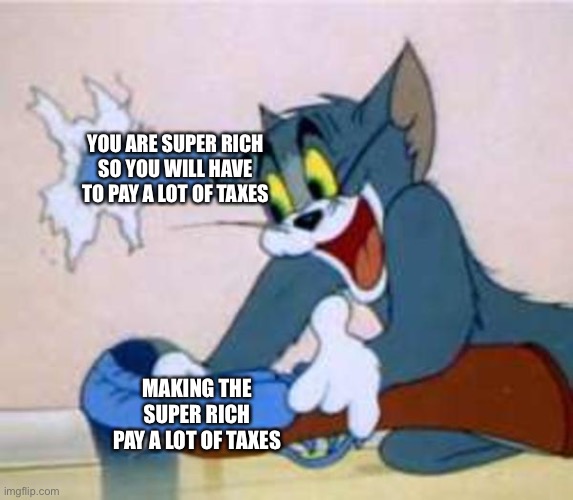 tom the cat shooting himself  | MAKING THE SUPER RICH PAY A LOT OF TAXES YOU ARE SUPER RICH SO YOU WILL HAVE TO PAY A LOT OF TAXES | image tagged in tom the cat shooting himself | made w/ Imgflip meme maker