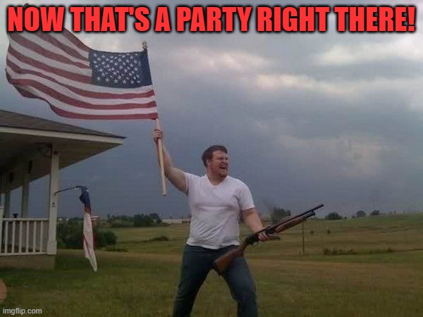 American flag shotgun guy | NOW THAT'S A PARTY RIGHT THERE! | image tagged in american flag shotgun guy | made w/ Imgflip meme maker