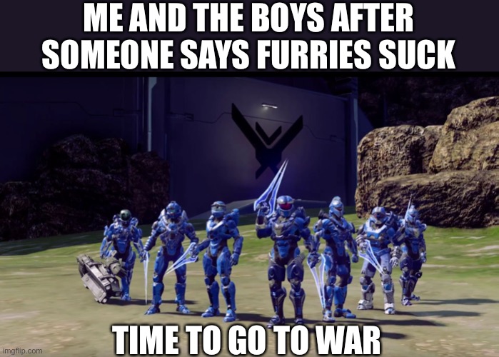 The furry fandom portrayed by halo part 10 | ME AND THE BOYS AFTER SOMEONE SAYS FURRIES SUCK; TIME TO GO TO WAR | image tagged in halo lineup,furry,me and the boys | made w/ Imgflip meme maker