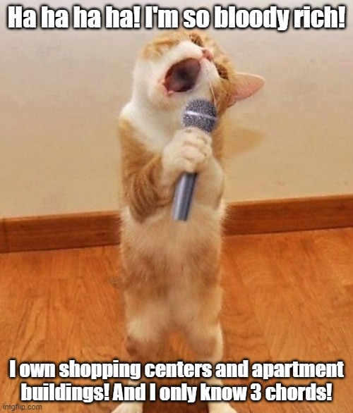 Happy birthday day  Maureeeennn from the singing cat!  | Ha ha ha ha! I'm so bloody rich! I own shopping centers and apartment buildings! And I only know 3 chords! | image tagged in happy birthday day maureeeennn from the singing cat,cheech and chong,singing,songs | made w/ Imgflip meme maker