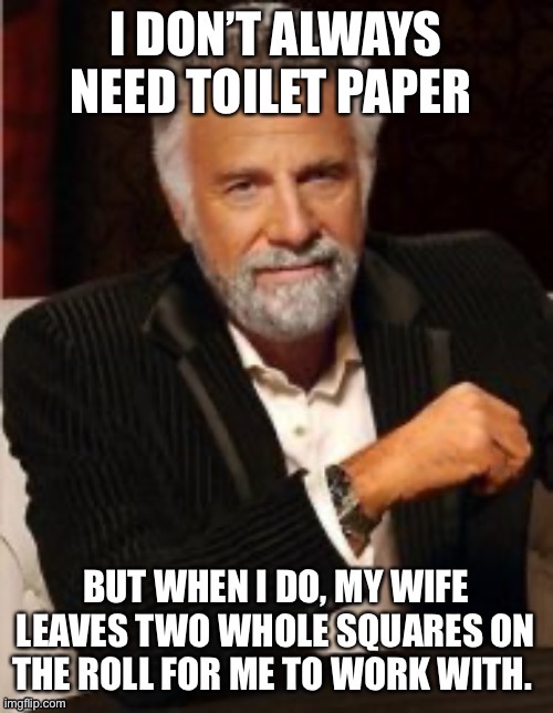 I don’t always need toilet paper | image tagged in i don't always,toilet paper,husband wife,bathroom humor,funny memes,the most interesting man in the world | made w/ Imgflip meme maker