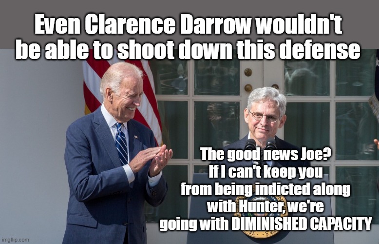 The Accused must be able to assist in their own defense | Even Clarence Darrow wouldn't be able to shoot down this defense; The good news Joe? If I can't keep you from being indicted along with Hunter, we're going with DIMINISHED CAPACITY | image tagged in memes,thief,government corruption,brandon | made w/ Imgflip meme maker