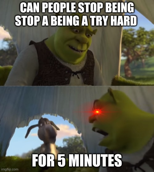 Would You Just Stop | CAN PEOPLE STOP BEING STOP A BEING A TRY HARD; FOR 5 MINUTES | image tagged in would you just stop,video games,fortnite meme,videogames | made w/ Imgflip meme maker