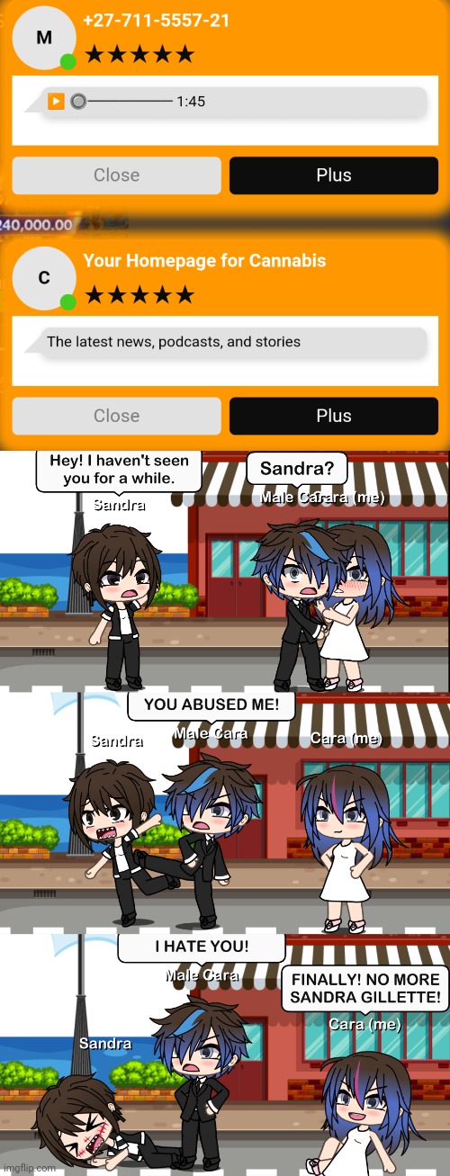 Sandra is no longer my friend (2024 Update: She's my friend again) Male Cara will be with me for the rest of- | image tagged in pop up school,memes,gacha life,pain,gillette,ships | made w/ Imgflip meme maker