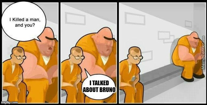 prisoners blank | I TALKED ABOUT BRUNO | image tagged in prisoners blank | made w/ Imgflip meme maker