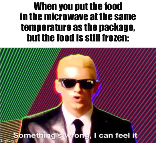 Well, haha. |  When you put the food in the microwave at the same temperature as the package, but the food is still frozen: | image tagged in something s wrong | made w/ Imgflip meme maker