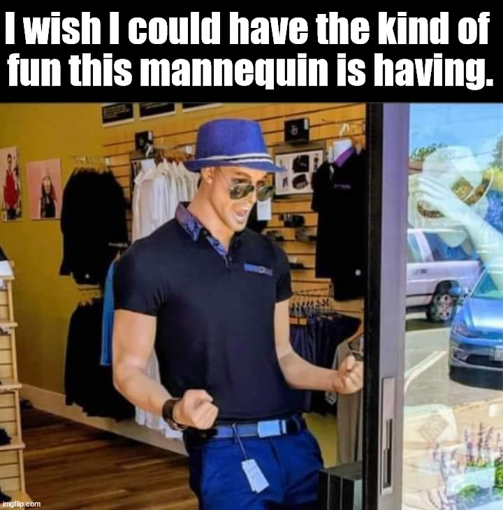 I wish I could have the kind of 
fun this mannequin is having. | image tagged in depression | made w/ Imgflip meme maker