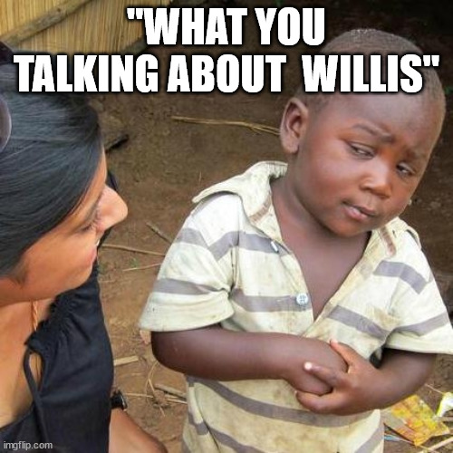 what | "WHAT YOU TALKING ABOUT  WILLIS" | image tagged in memes,third world skeptical kid | made w/ Imgflip meme maker