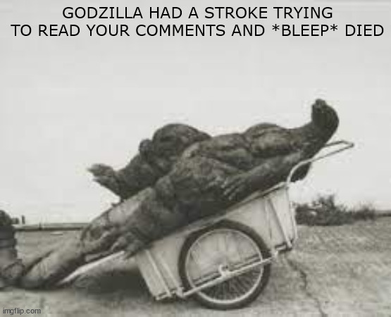 GODZILLA HAD A STROKE TRYING TO READ YOUR COMMENTS AND *BLEEP* DIED | made w/ Imgflip meme maker