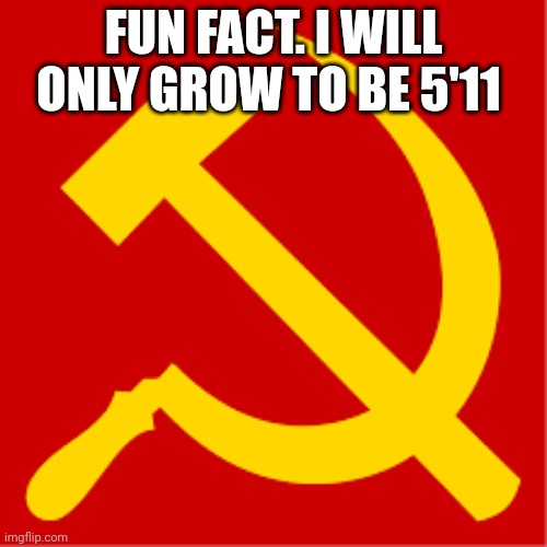 f in the chat | FUN FACT. I WILL ONLY GROW TO BE 5'11 | image tagged in comunism | made w/ Imgflip meme maker