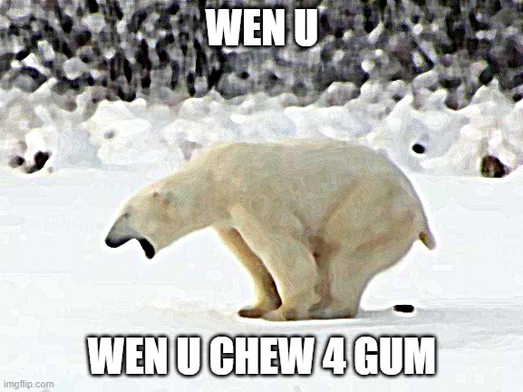 it tru | WEN U; WEN U CHEW 4 GUM | image tagged in polar bear shits in the snow | made w/ Imgflip meme maker