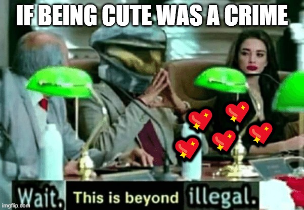 Wait, this is beyond illegal | IF BEING CUTE WAS A CRIME ? ? ? ? ? | image tagged in wait this is beyond illegal | made w/ Imgflip meme maker