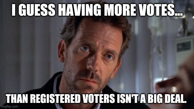 Seems that way. | I GUESS HAVING MORE VOTES... THAN REGISTERED VOTERS ISN'T A BIG DEAL. | image tagged in sarcastic house | made w/ Imgflip meme maker