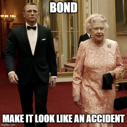you know the rules and so do I, say goodbye | BOND; MAKE IT LOOK LIKE AN ACCIDENT | image tagged in queen elizabeth james bond 007,crusade | made w/ Imgflip meme maker