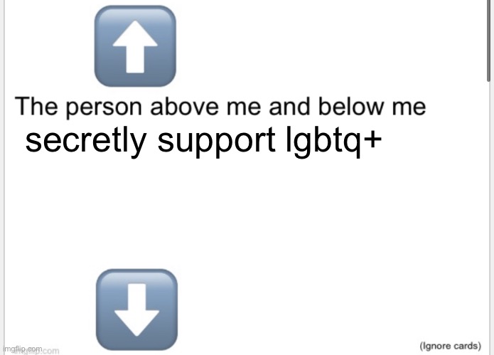 Person above below | secretly support lgbtq+ | image tagged in person above below | made w/ Imgflip meme maker