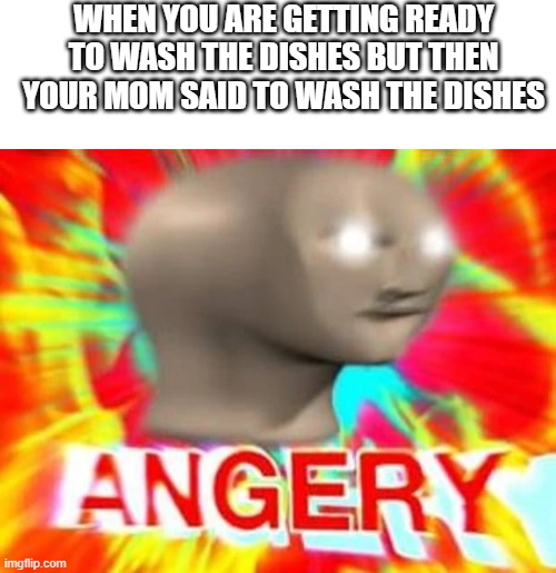 >=( | WHEN YOU ARE GETTING READY TO WASH THE DISHES BUT THEN YOUR MOM SAID TO WASH THE DISHES | image tagged in blank white template,angry meme man,mom,washing dishes | made w/ Imgflip meme maker