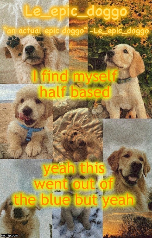 Doggo temp by doggo. Wait what that’s confusing | I find myself half based; yeah this went out of the blue but yeah | image tagged in doggo temp by doggo wait what that s confusing | made w/ Imgflip meme maker