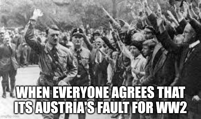 Its sorta true |  WHEN EVERYONE AGREES THAT ITS AUSTRIA'S FAULT FOR WW2 | image tagged in nazi germany approves | made w/ Imgflip meme maker