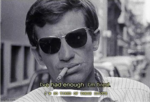 I've had enough. I'm tired. I want to sleep. | I'M SO TIRED OF THESE IDIOTS | image tagged in i've had enough i'm tired i want to sleep | made w/ Imgflip meme maker