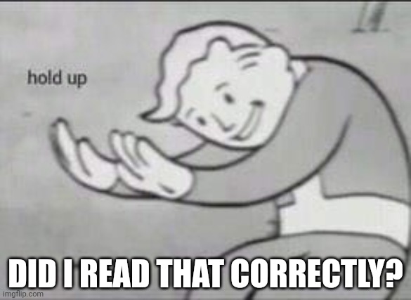 Fallout Hold Up | DID I READ THAT CORRECTLY? | image tagged in fallout hold up | made w/ Imgflip meme maker