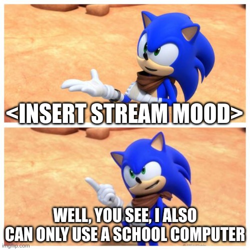 Sonic boom | <INSERT STREAM MOOD>; WELL, YOU SEE, I ALSO CAN ONLY USE A SCHOOL COMPUTER | image tagged in sonic boom | made w/ Imgflip meme maker