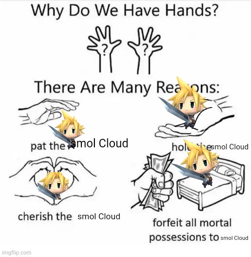 Smol Cloud | smol Cloud; smol Cloud; smol Cloud; smol Cloud | image tagged in why do we have hands all blank,smol cloud | made w/ Imgflip meme maker