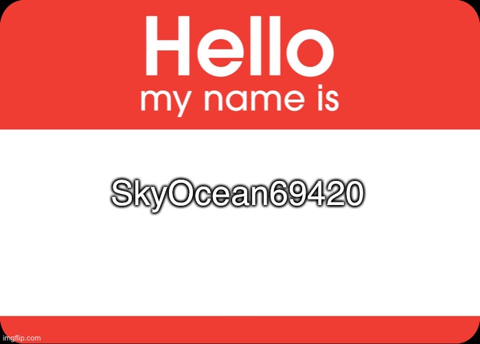 hi :3 | SkyOcean69420 | image tagged in hello my name is | made w/ Imgflip meme maker