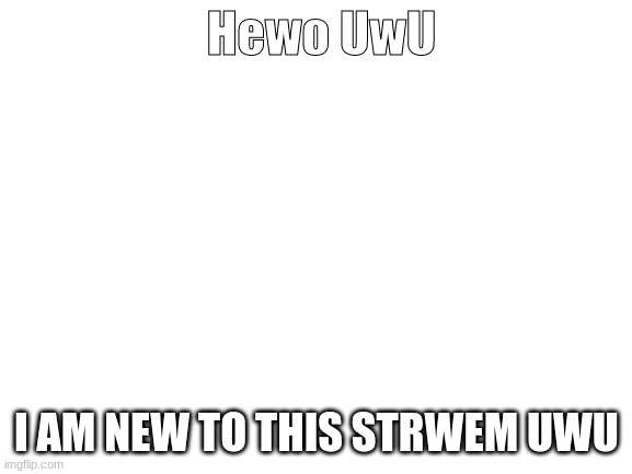 Hewo | Hewo UwU; I AM NEW TO THIS STRWEM UWU | image tagged in blank white template | made w/ Imgflip meme maker