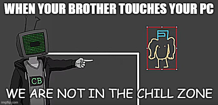 the chill zone | WHEN YOUR BROTHER TOUCHES YOUR PC; WE ARE NOT IN THE CHILL ZONE | image tagged in the chill zone | made w/ Imgflip meme maker