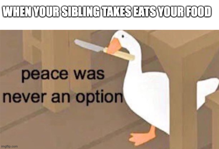 they should move out now | WHEN YOUR SIBLING TAKES EATS YOUR FOOD | image tagged in untitled goose peace was never an option,funny,memes,fun | made w/ Imgflip meme maker