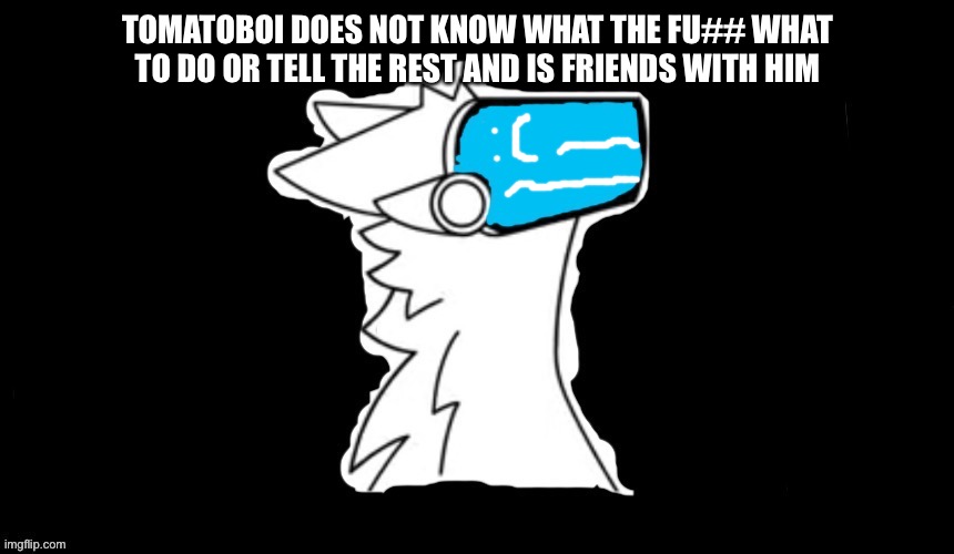TOMATOBOI DOES NOT KNOW WHAT THE FU## WHAT TO DO OR TELL THE REST AND IS FRIENDS WITH HIM | image tagged in blue screen protogen | made w/ Imgflip meme maker