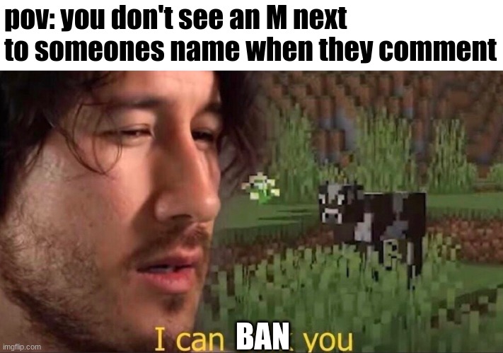 I can milk you (template) | pov: you don't see an M next to someones name when they comment; BAN | image tagged in i can milk you template | made w/ Imgflip meme maker