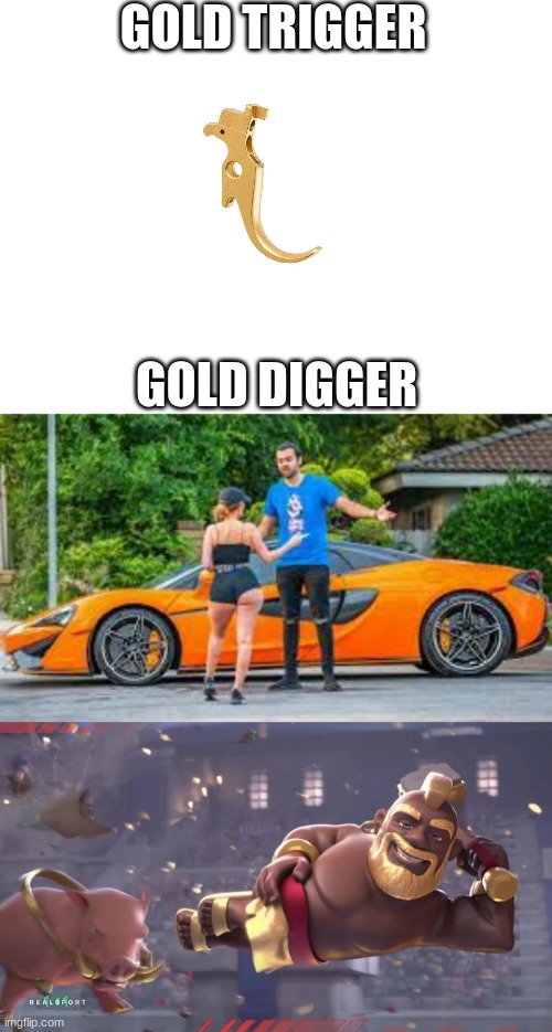 yk what next | GOLD TRIGGER; GOLD DIGGER | image tagged in gold,gold digger,haha | made w/ Imgflip meme maker