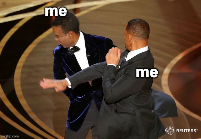 Will Smith punching Chris Rock | me; me | image tagged in will smith punching chris rock | made w/ Imgflip meme maker